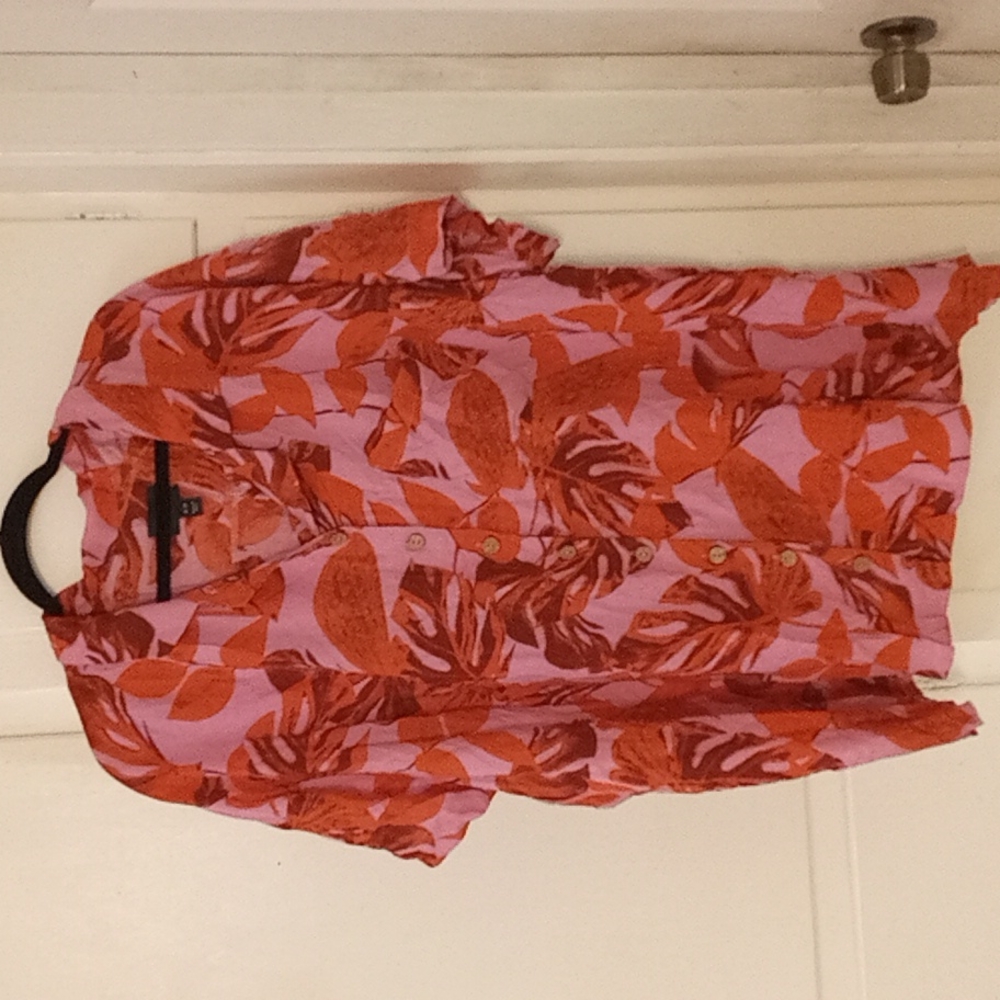 Curations pink and orange hawaiiandesign short-sleeved button down shirt size 3X